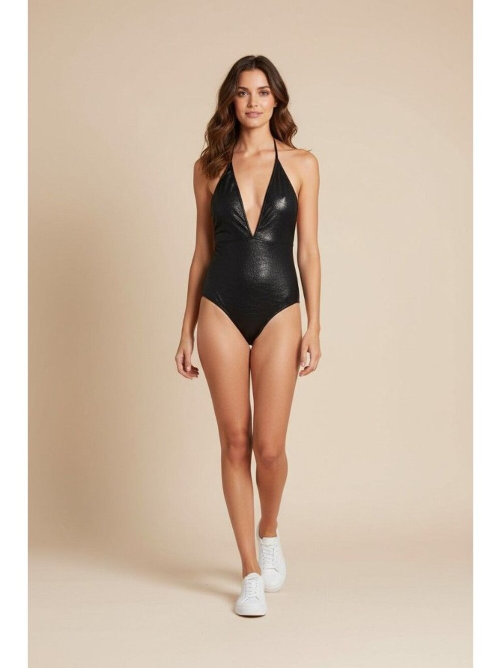 Zadig & Voltaire One-Piece Swimsuit Black Deep V-Neck Size 6 US New With Tag